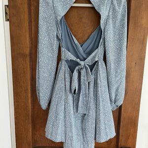 Dusty Blue Open Tie-back Dress